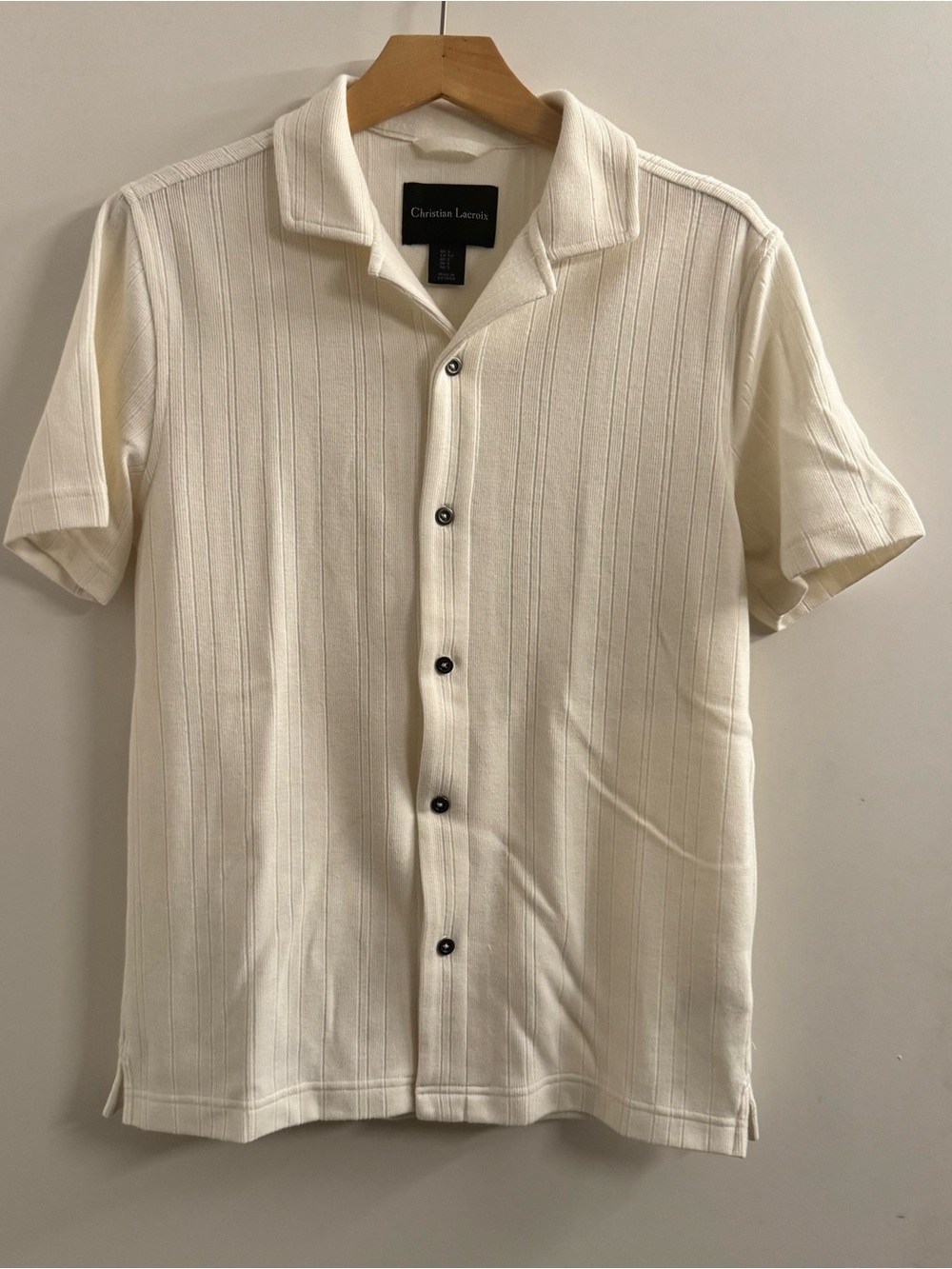 NWOT Christian Lacroix Men's Cream Short Sleeve Button-Up Polo Shirt